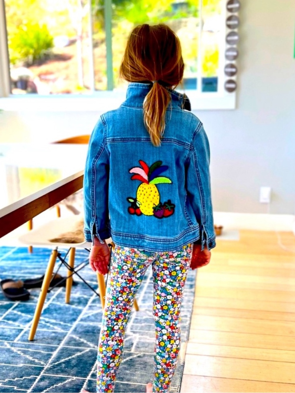 Hanna Andersson Denim Jacket Girls 8 Fruit Applique Cherry Strawberry Pineapple